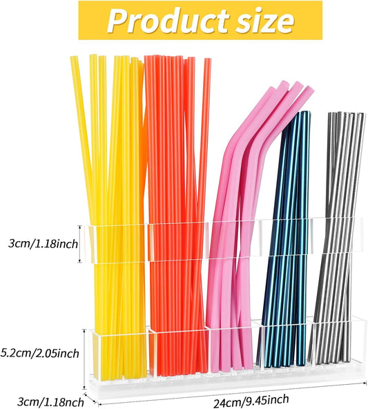 Acrylic Straw Holder for Cabinet Door Separable Transparent Straw Organizer Storage Dispenser for Counter Kitchen Accessories Strong Sticky Gel Included