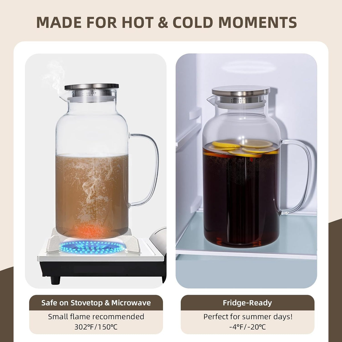1 Gallon/3.8L Glass Pitcher with Lid and Spout, Borosilicate Glass