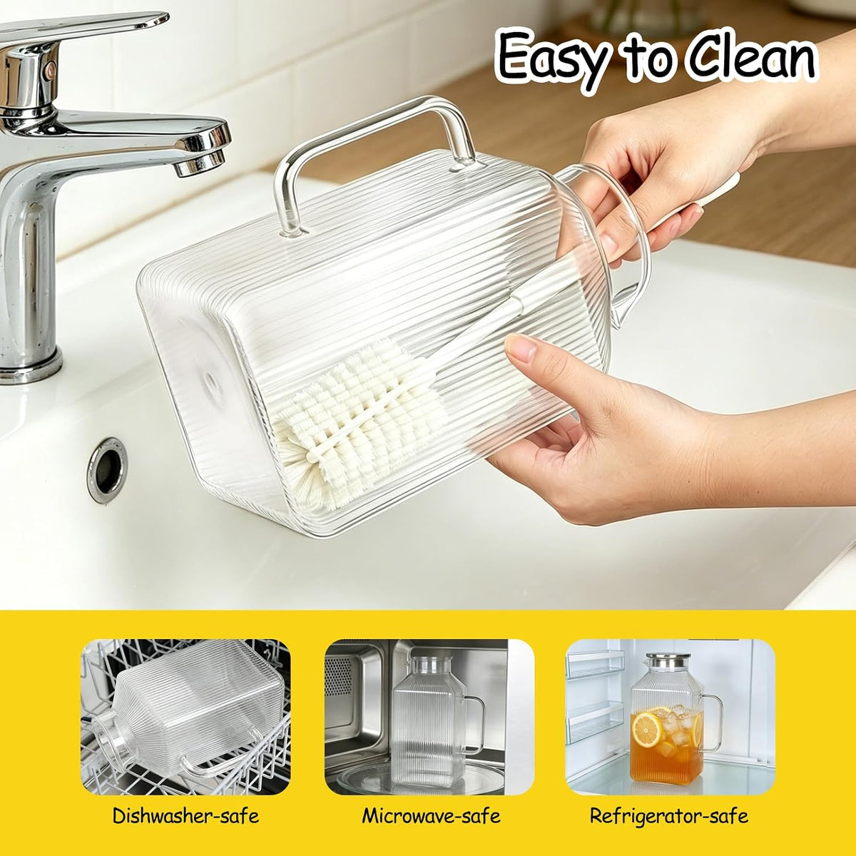 1 Gallon Glass Pitcher with Lid, Square Borosilicate Glass Carafe