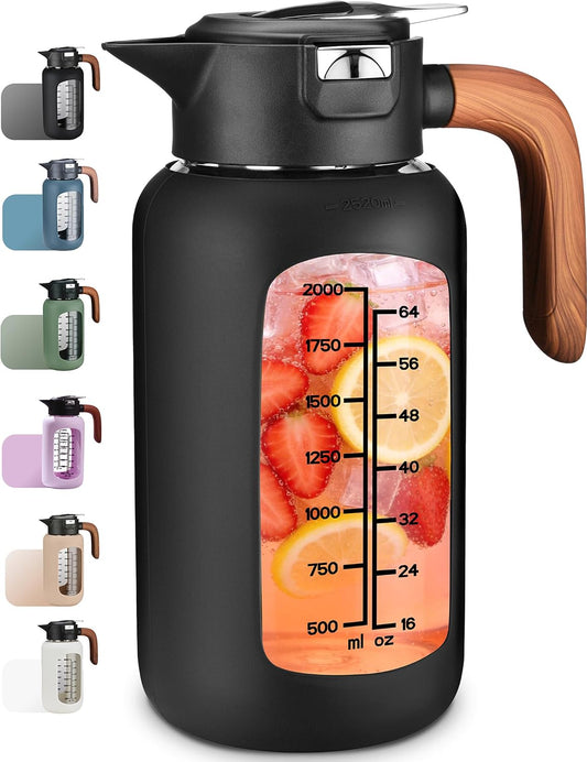 84 oz/2.5L Glass Pitcher with Lid and Handle, Leak-Proof & BPA Free, Fridge