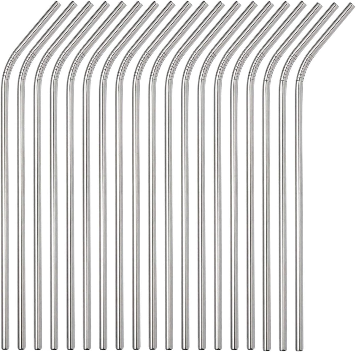 Reusable Metal Straws in Bulk 100 Pieces,8.5'' x 6mm Stainless Steel Straws for 20oz 30oz Tumbler Yeti Cup,Curved Bent Metal Drinking Straws Bulk For Wholesale (100pcs All Bent -8.5" Silver)