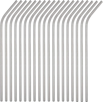 Reusable Metal Straws in Bulk 100 Pieces,8.5'' x 6mm Stainless Steel Straws for 20oz 30oz Tumbler Yeti Cup,Curved Bent Metal Drinking Straws Bulk For Wholesale (100pcs All Bent -8.5" Silver)