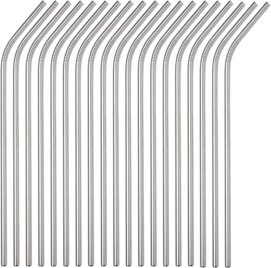 Reusable Metal Straws in Bulk 100 Pieces,8.5'' x 6mm Stainless Steel Straws for 20oz 30oz Tumbler Yeti Cup,Curved Bent Metal Drinking Straws Bulk For Wholesale (100pcs All Bent -8.5" Silver)