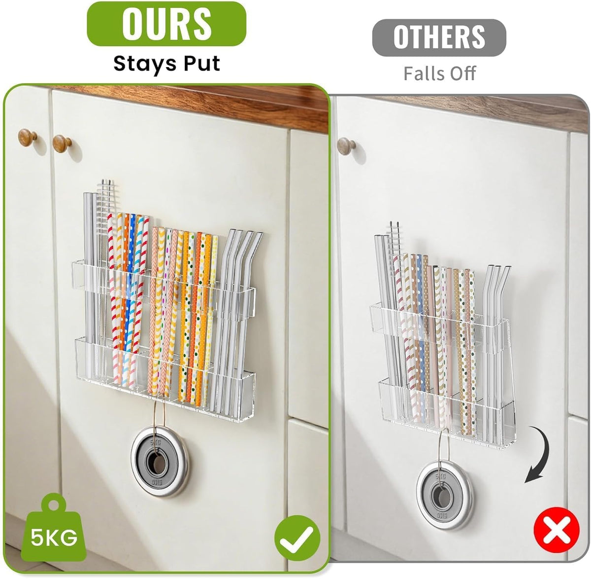 Mpotmiy 9.5" Large Acrylic Straw Holder for Cabinet Door, Straw Organizer