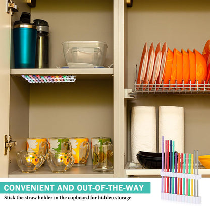 Baderke Straw Holder for Cabinet Reusable Straw Organizer, White, Classic