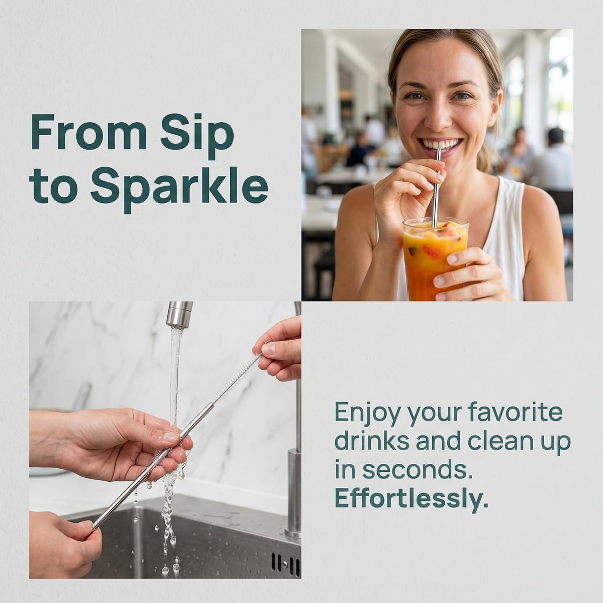 8 Pcs Reusable Straws,Drinking Straws with Brush