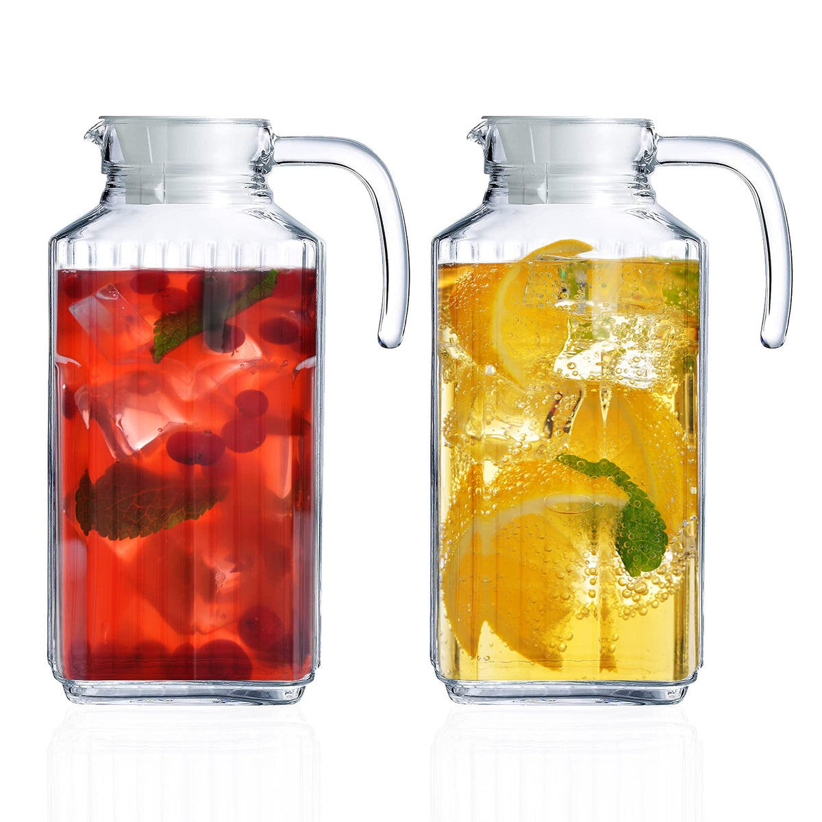 Glass Pitcher with Lid – Set of 2 34Oz Glass Water Pitcher – Cold Water Carafe For Ice Tea, Lemonade, Coffee – Elegant and Modern – Practical Spout Pitchers for Drinks