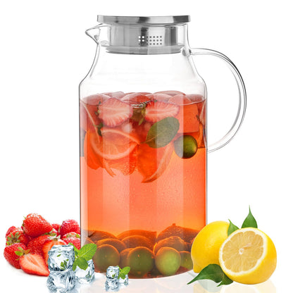 1 Gallon Glass Pitcher with Lid and Handle, Hot & Cold Water Jug, Extra-Wide Mouth Beverage Carafe for Juice, Iced Tea & Drinks