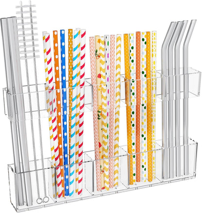 Mpotmiy 9.5" Large Acrylic Straw Holder for Cabinet Door, Straw Organizer