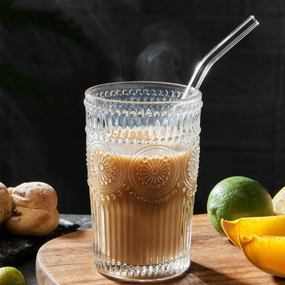 YOGURTCK 2pcs Reusable Clear Bent Glass Drinking Straws, 7.88" x 8MM, with Storage Box and 1 Cleaning Brushes, Perfect for Smoothies, Milkshake, Frozen Drinks, Tea, Juice, Coffee