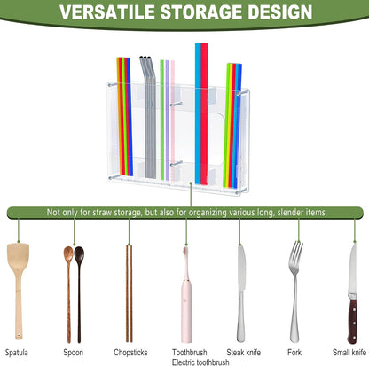 Straw Holder for Cabinet Door & Wall – Acrylic Straw Organizer Storage Box for Reusable Straws, Coffee Sticks, Space Saving Kitchen Organizer