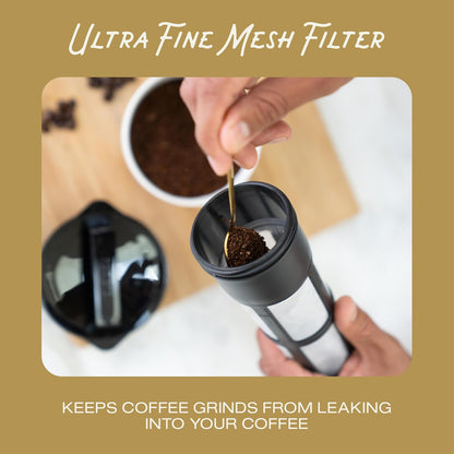 Takeya Deluxe Cold Brew Coffee Maker - BPA-Free Tritan Pitcher with Airtight Leakproof Lid, Silicone Grip Handle, Fine-Mesh Filter - Shatter-Proof, Dishwasher Safe, Made in USA - 2 Quart/Black