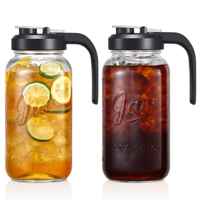 Set of 2, Glass Pitcher with Lid - 2 Quart Mason Jar Pitcher with Filter Lid, Wide Mouth Jar Leak-proof Water Jug, Heavy Duty Container for Water, Juice, Milk, Tea, Iced Coffee, and Drinks