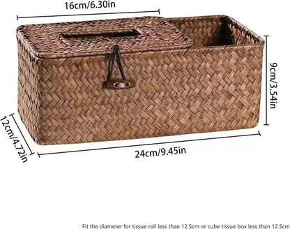 Tissue Box Covers Square Tissue Box Holder, Straw Woven Tissue Box Covers, Rustic Tissue Box with Side Storage Holder, Decorative Facial Tissue Holder for House Office Car Hotel, 24x12x9 Cm