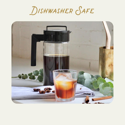 Takeya Deluxe Cold Brew Coffee Maker - BPA-Free Tritan Pitcher with Airtight Leakproof Lid, Silicone Grip Handle, Fine-Mesh Filter - Shatter-Proof, Dishwasher Safe, Made in USA - 2 Quart/Black