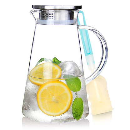 SUSTEAS 2L/68oz Glass Pitcher with Lid and Handle,Carafe for Hot/Cold Water