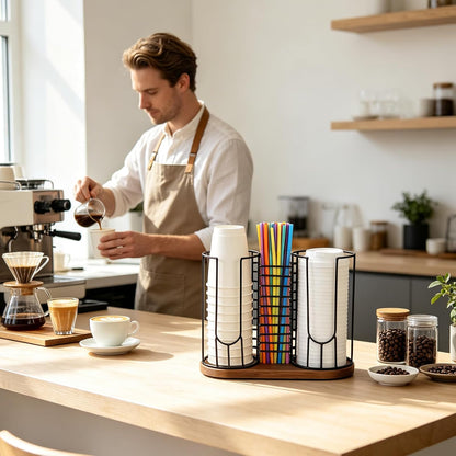 Coffee Cup and Lid Holder with Straw Holder,8-24oz Disposable Cup Organizer