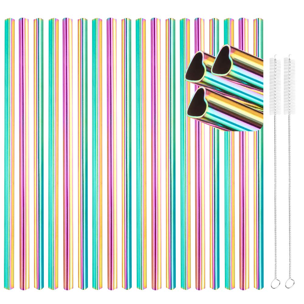 Tomorotec 8.5” Heart-Shaped Stainless Steel Straws Fit for Smoothie, Silver