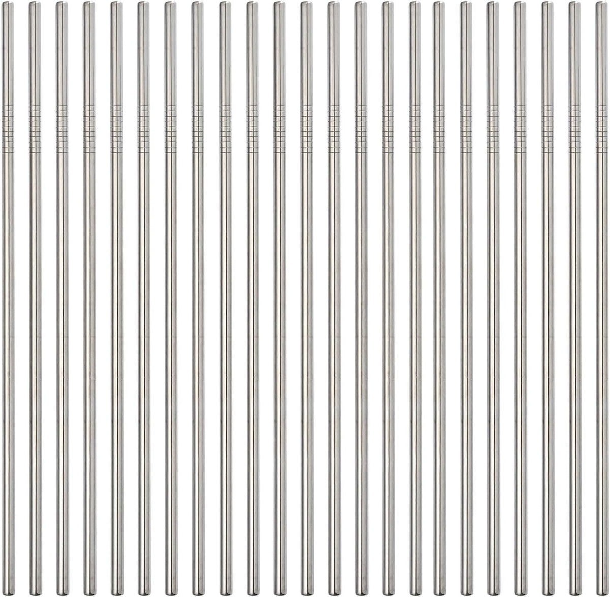 Reusable Metal Straws 50Pack,8.5"Stainless Steel Straws In Bulk 215x6mm Straight Bent Curved Drinking Straws for 20oz Tumblers Yeti Mugs (Silver straight straw-50Pack-215)