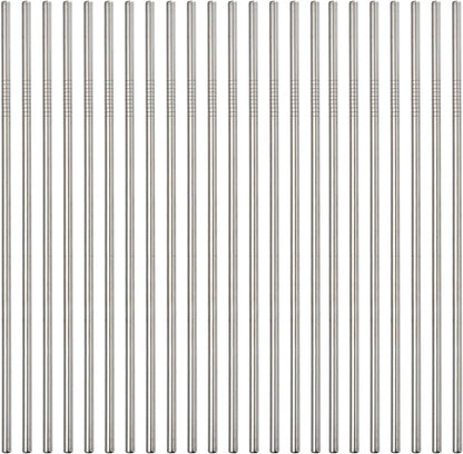 Reusable Metal Straws 50Pack,8.5"Stainless Steel Straws In Bulk 215x6mm Straight Bent Curved Drinking Straws for 20oz Tumblers Yeti Mugs (Silver straight straw-50Pack-215)