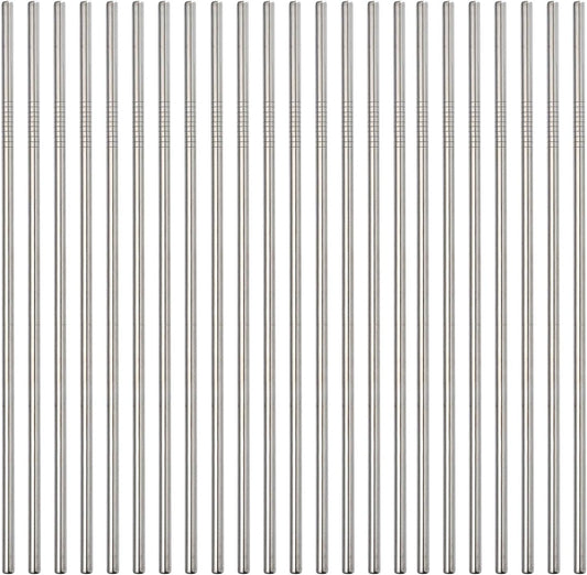 Reusable Metal Straws 50Pack,8.5"Stainless Steel Straws In Bulk 215x6mm Straight Bent Curved Drinking Straws for 20oz Tumblers Yeti Mugs (Silver straight straw-50Pack-215)
