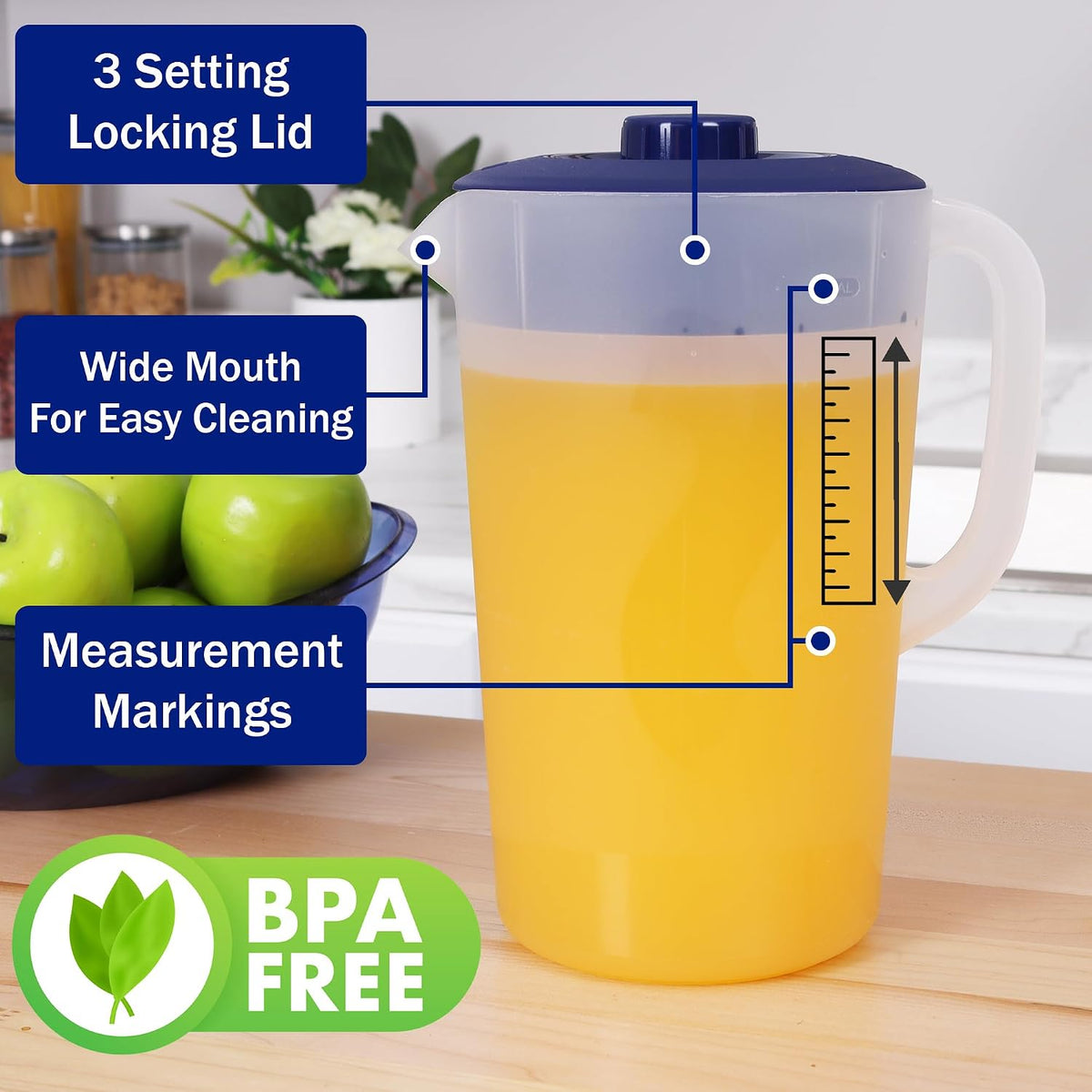 Water Pitcher with Lid 1 Gallon Pitcher BPA Free & Phthalate Free - Navy