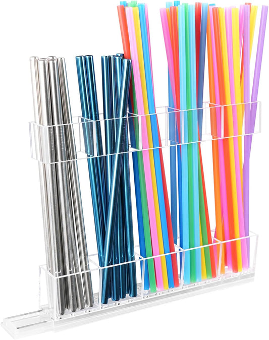 Acrylic Straw Holder for Cabinet Door Separable Transparent Straw Organizer Storage Dispenser for Counter Kitchen Accessories Strong Sticky Gel Included