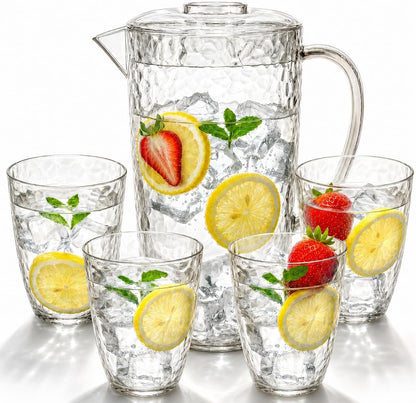 Water Pitcher with 4 Tumblers, 2.4L BPA-Free Pitcher