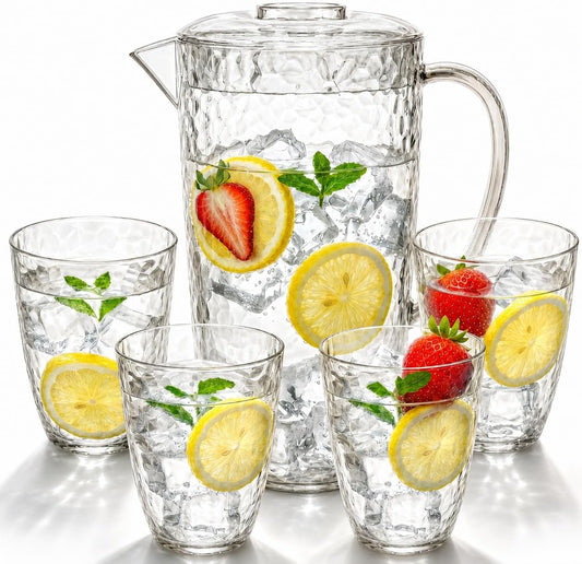 Water Pitcher with 4 Tumblers, 2.4L BPA-Free Pitcher