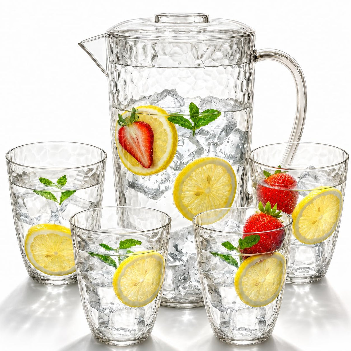 Water Pitcher with 4 Tumblers, 2.4L BPA-Free Pitcher