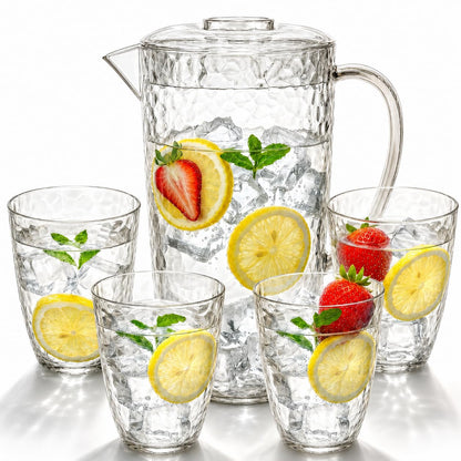 Water Pitcher with 4 Tumblers, 2.4L BPA-Free Pitcher