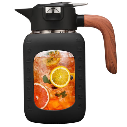 84 oz/2.5 Liter Glass Pitcher with Lid and Handle, Glass Carafe/Jug for Hot/Cold Water, Large Iced Tea Pitcher for Coffee, Juice and Homemade Beverage