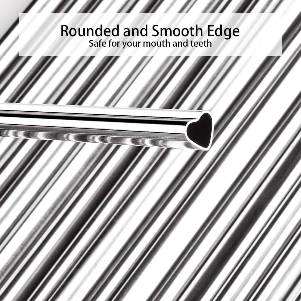 Tomorotec 8.5” Heart-Shaped Stainless Steel Straws Fit for Smoothie, Silver