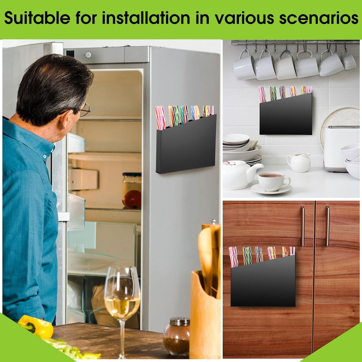 Honeydak Black Acrylic Straw Holder for Cabinet Door