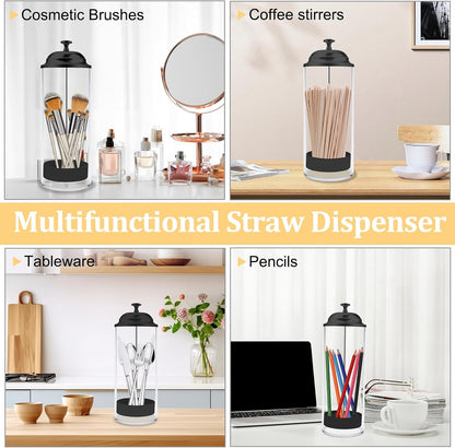 10.8 Inch Straw Holder for Standard Size Drinking Straws with Lid Black