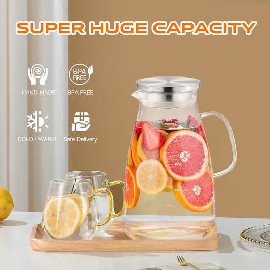 Aofmee Glass Pitcher with Lid and Handle, Glass Water Pitchers, 1 Gallon