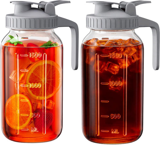 64 oz Mason Jar Pitcher, Glass Pitcher with Lid for Sun Tea & Iced Tea