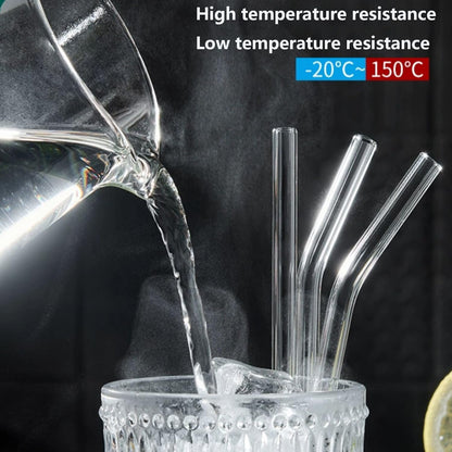 YOGURTCK 2pcs Reusable Clear Bent Glass Drinking Straws, 7.88" x 8MM, with Storage Box and 1 Cleaning Brushes, Perfect for Smoothies, Milkshake, Frozen Drinks, Tea, Juice, Coffee
