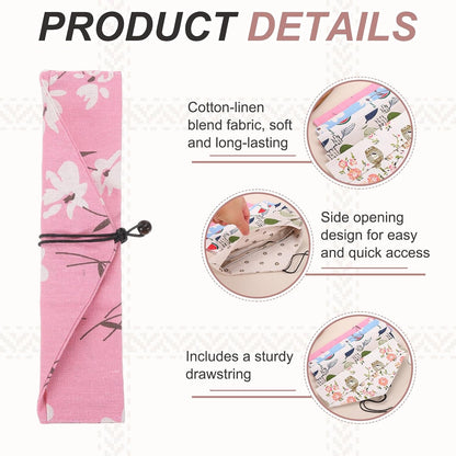 uxcell Chopstick Case, 9 Pcs Chopstick Storage Japanese Style Cutlery Pouch Portable Utensil Travel Case Bag Sleeves Tableware Storage for Spoon Fork Straws, Pink Base White Floral