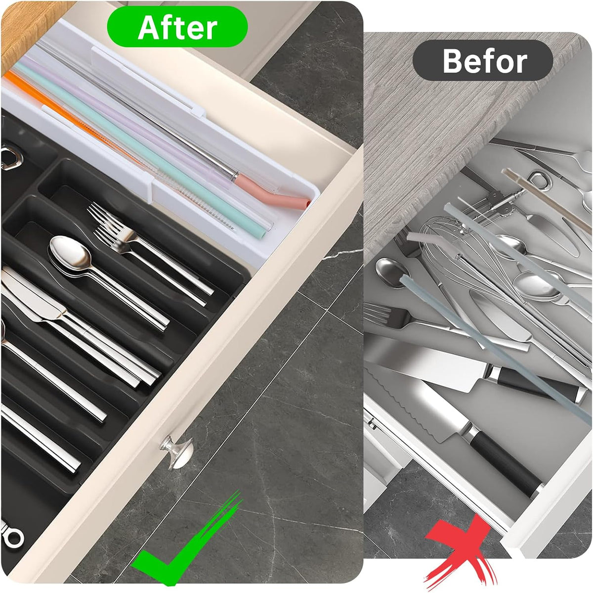 Straw Organizer Drawer for Cabinet,Fits for 60oz Straw,Adjustable Length
