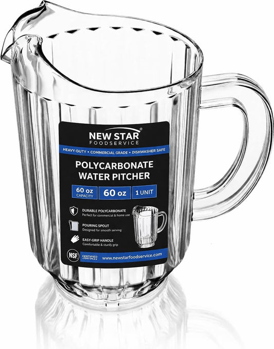 New Star Foodservice Commercial Polycarbonate Water Pitcher, 60 oz, Clear