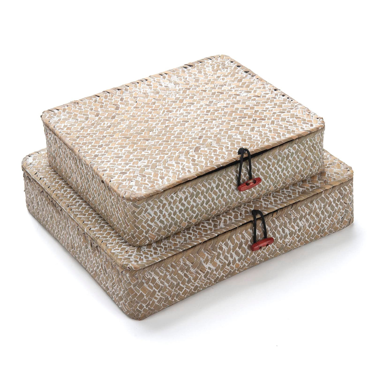 Seagrass Storage Basket Box with Lid, Natural, Set of 2