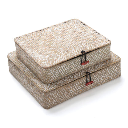 Seagrass Storage Basket Box with Lid, Natural, Set of 2