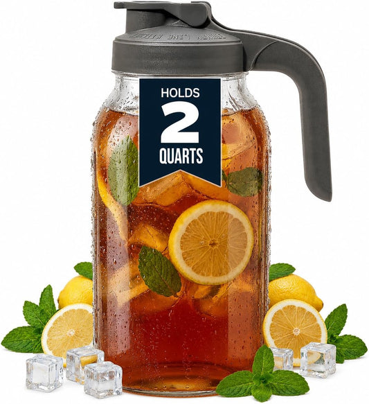 County Line Kitchen 64 oz Mason Jar Glass Pitcher With Lid - Gray