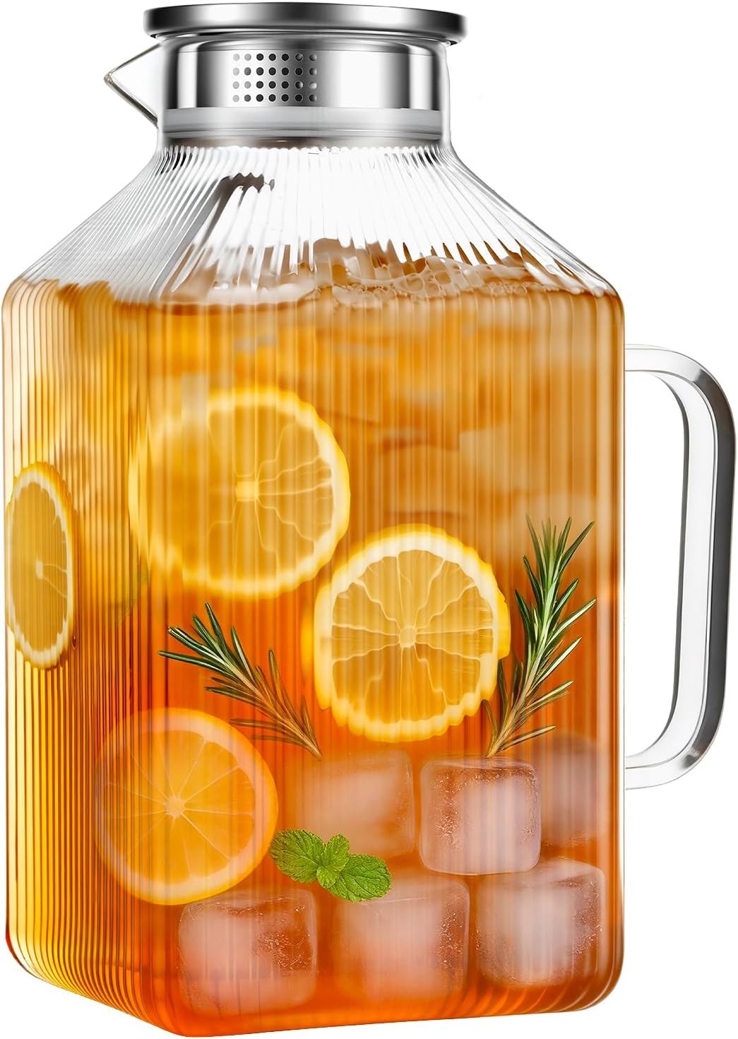 1 Gallon Thickened Square Glass Pitcher with Lid, Spout and Handle