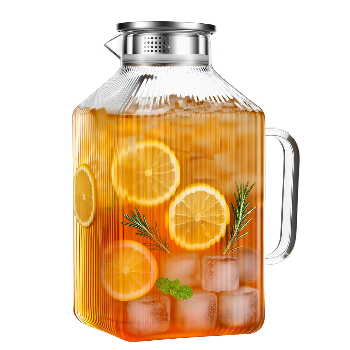 1 Gallon Thickened Square Glass Pitcher with Lid, Spout and Handle