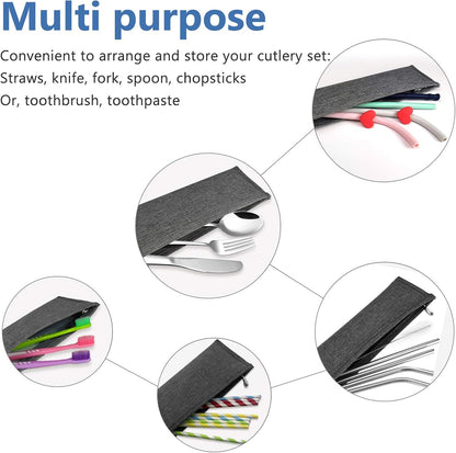 Aosbos Reusable Straws Carrying Case, Portable Small Pouch for Metal, Paper, Plastic, Silicone Disposable Straws, Stainless Steel Chopstick - Grey