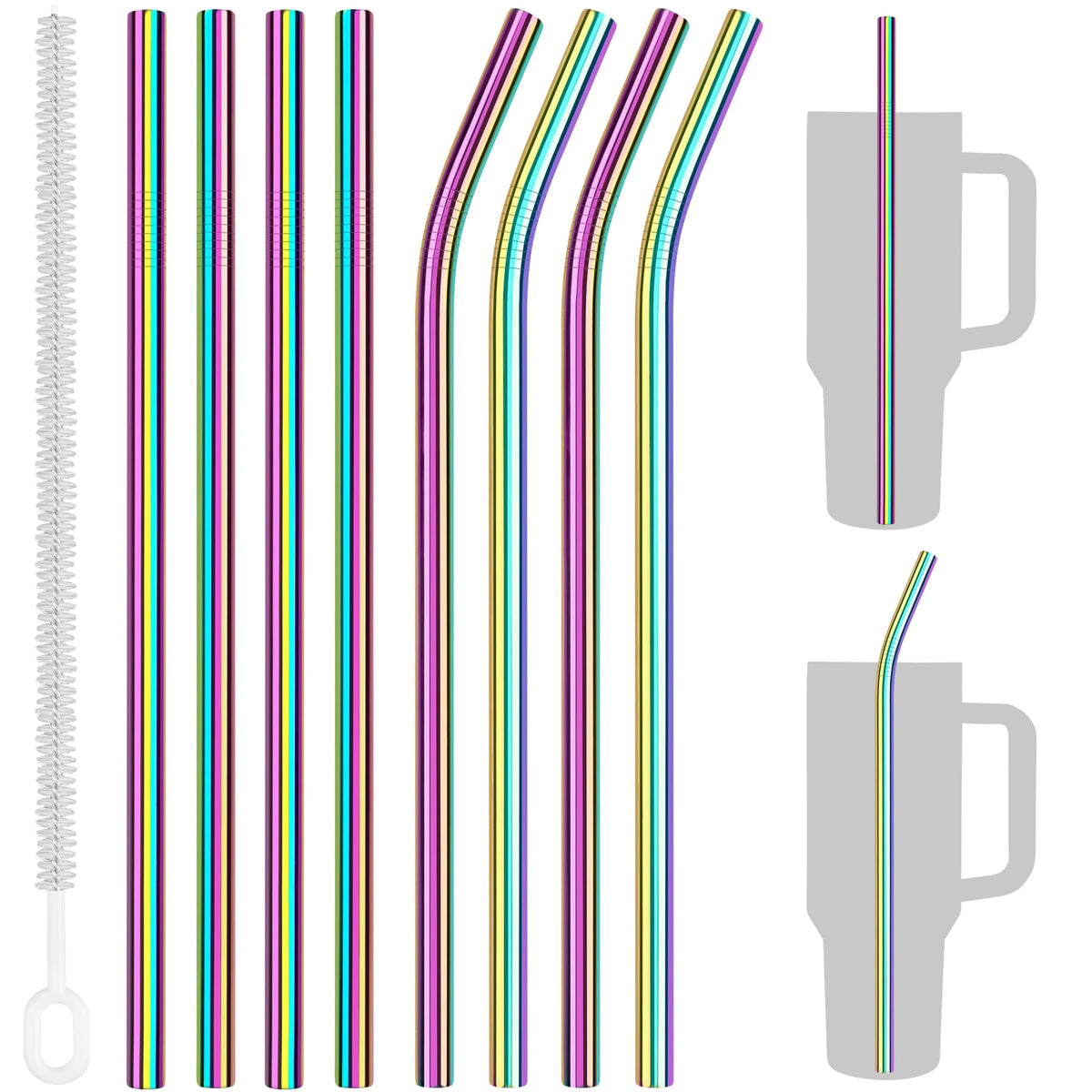 Tomorotec 14PCS Stainless Steel Straws Fit for 40oz Stanley Tumbler, Silver