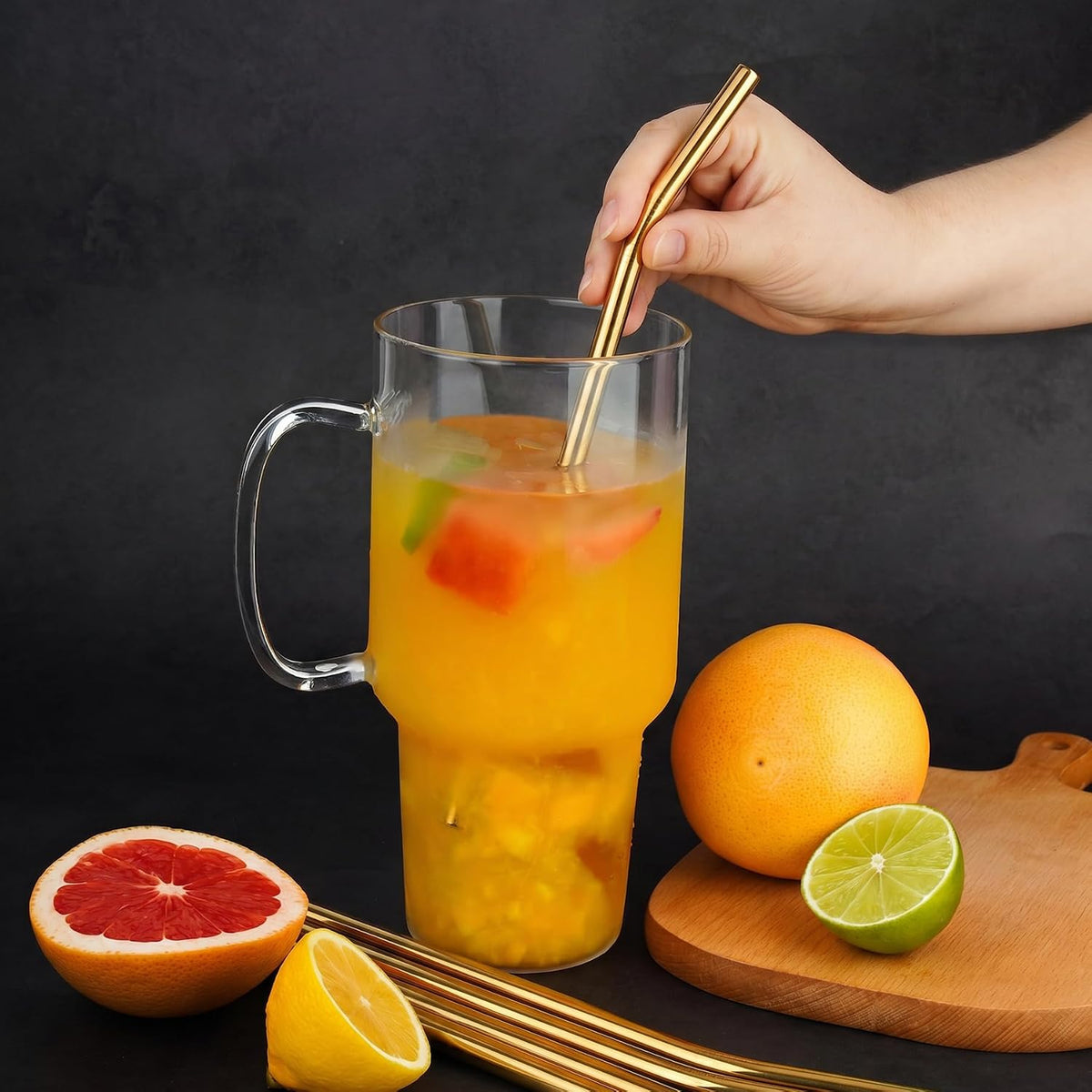 Tomorotec 8PCS Stainless Steel Straws Fit for 40oz Stanley Tumblers, Gold