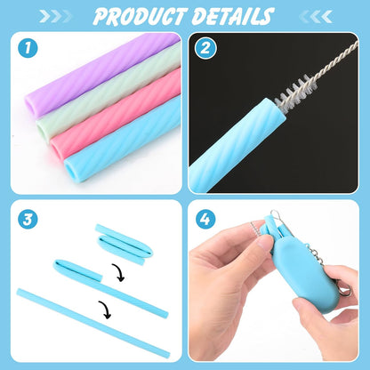 Cobee 4 Set Reusable Silicone Straws Kit, Foldable Portable Straws Silicone
